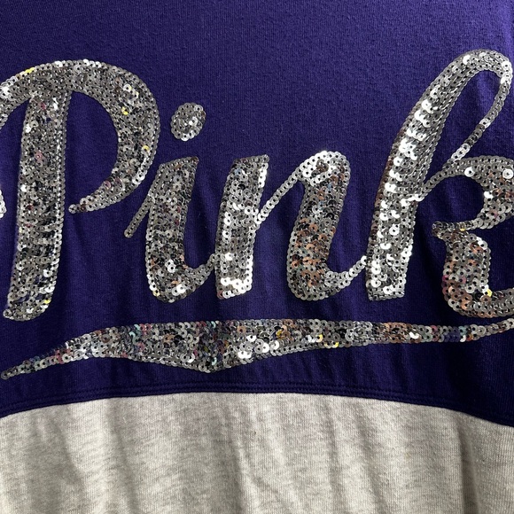 PINK Victoria's Secret Blue and Gray Oversized Graphic Sweatshirt - Picture 2 of 7